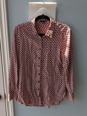 Patterned Button-Up Shirt — Red / White